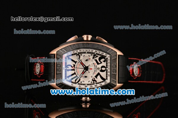 Franck Muller Conquistador Grand Prix Miyota OS20 Quartz Rose Gold Case with Black Leather Bracelet PVD Bezel and Black Markers - Click Image to Close